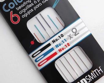 ColorEyes Beading Needles Assortment, Beadsmith, Pack of 6, Size 10, Size 11, Size 12, Needles for Bead Weaving