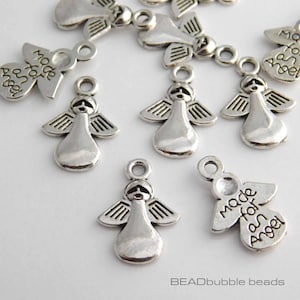 Made for an Angel Word Charms Pendants, Pack of 8, Small Antique Silver Tone 18mm Charms for Jewellery Making