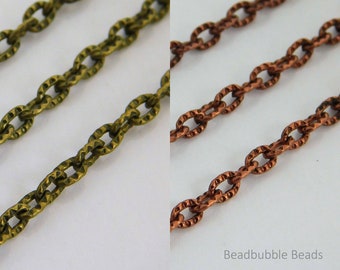 Textured Cable Chain, Bronze Tone or Copper Tone, 4mm x 3mm, Link Chain, 2 metres (approx 6.5 ft), Chain for Jewellery Making