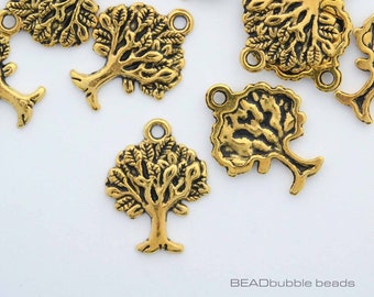 Tree of Life Charm, 22mm, Nature Charms, Antique Gold Tone, Pack of 6 Charms for Crafts and Jewellery Making