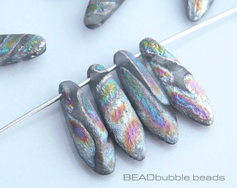 Perlina a forma di pugnale incisa a strisce di pavone in cristallo, 5 mm x 16 mm, Crystal Vitrail, vetro ceco a strisce x 10 perline per la creazione di gioielli