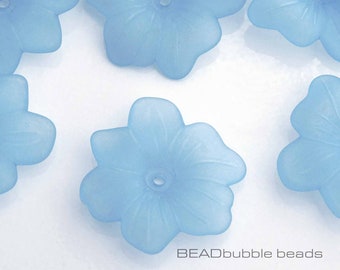 Large Blue Plastic Flower Beads, Lucite Acrylic Bead Caps, 30mm, Pack of 10 Light Blue Beads for Jewelry Making