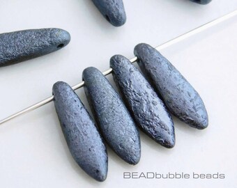 Perline a forma di pugnale blu scuro, Jet Full Lagoon inciso, 5 mm x 16 mm, vetro ceco x 10 perline per la creazione di gioielli