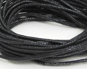 2mm Black Waxed Cotton Cord x 5 metres (approx 16ft), Cord for Jewelry Making