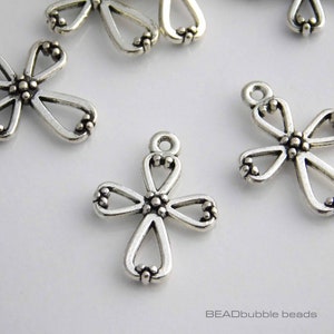 Cross Charms, 22mm Pendants, Antique Silver Tone, Pack of 5, Charms for Jewellery Making