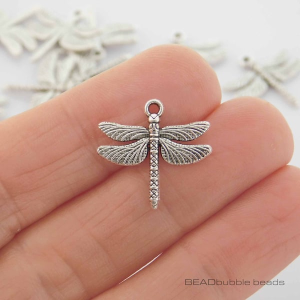 17mm Dragonfly Charm, Small Pendants, Antique Silver Tone, Pack of 10 Charms for Jewellery Making
