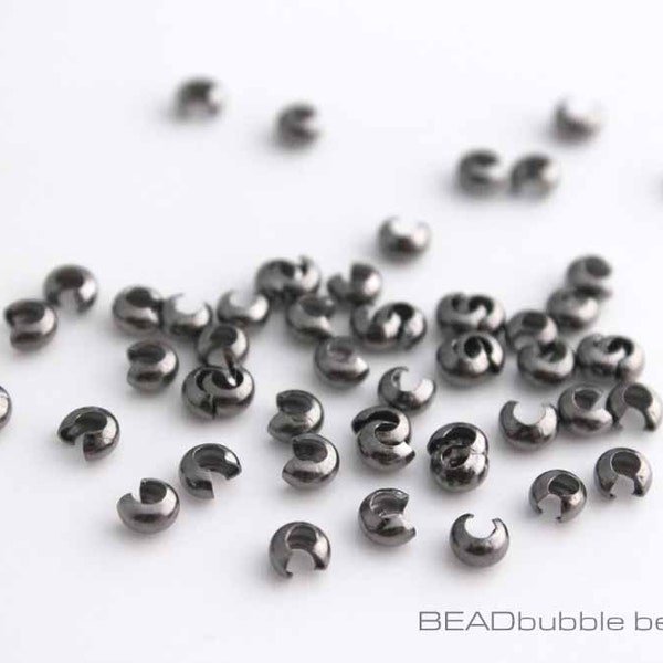 Cache-perles à écraser noir bronze 3 mm, lot de 50, laiton sans nickel, accessoires de fabrication de bijoux