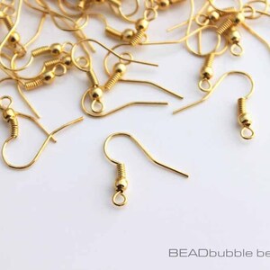 Earring Fish Hooks Gold Plated, 18mm, Nickel Free Ear Wires x 50 Pairs (100 ear wires), French Hook Earwires, Jewelry Making Findings