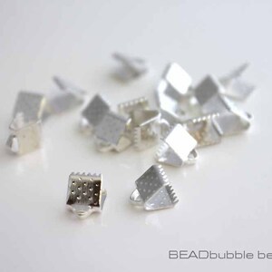 Ribbon Cord Ends, Silver Plated Crimps, Cord Clamps, 6mm, Pack of 50, Findings for Jewelry Making