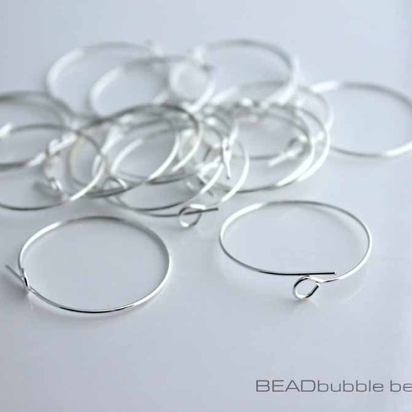 25mm Wine Glass Charm Rings Hoops, Silver Plated, Unbent, Straight End, Pack of 20