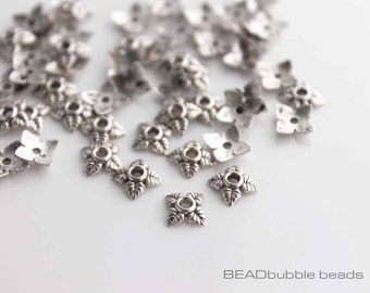 Small Bead Caps Silver Tone 6mm Leaf Shape Pack of 60, Findings for Jewelry Making