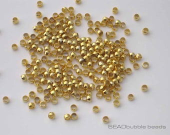 Perline a crimpare placcate in oro, rotonde da 2 mm, 4 g/circa 0,14 oz (300+)