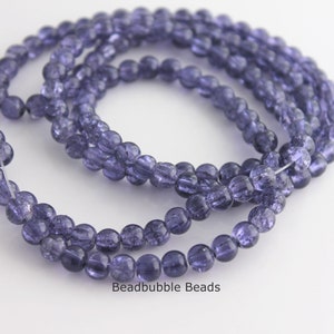 6 mm dunkle Lavendel Lila Crackled Glasperlen 74 cm Strang, Crackle Perlen, ca 134 Perlen für die Schmuckherstellung
