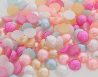6mm Mixed Color Round Faux Pearl Cabochons: Flat Back Acrylic Plastic, 100 pcs