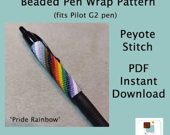 Peyote Stitch Pen Wrap Pattern, Pride Rainbow LGBTQ, Instant Download PDF Beading Pattern for Miyuki Delica Seed Beads, Pen Cover