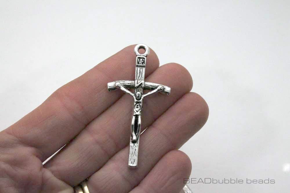 Silver Crucifix Cross for Rosary or Jewelry Making made in Italy 1