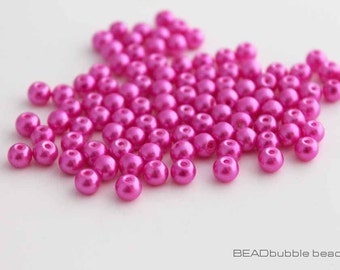 6mm Bright Pink Faux Pearls, Magenta Round Glass Beads, Pack of 100, Beads for Jewelry Making
