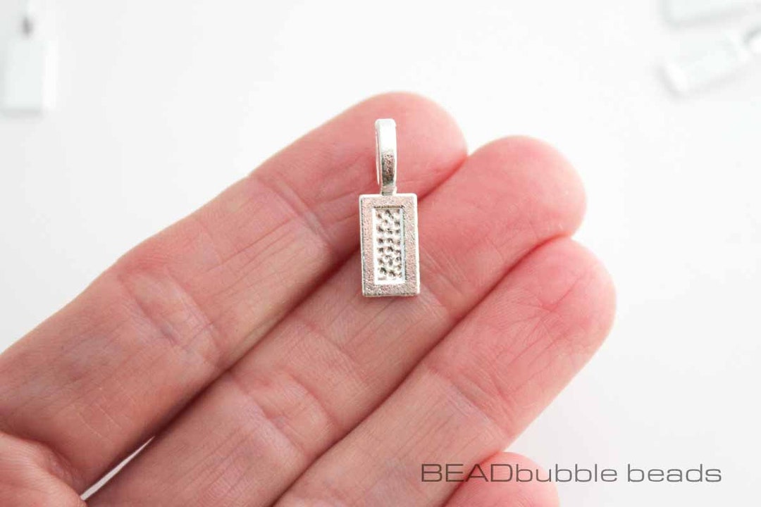 21mm Glue on Silver Plated Pendant Bail, Rectangular Necklace Bail
