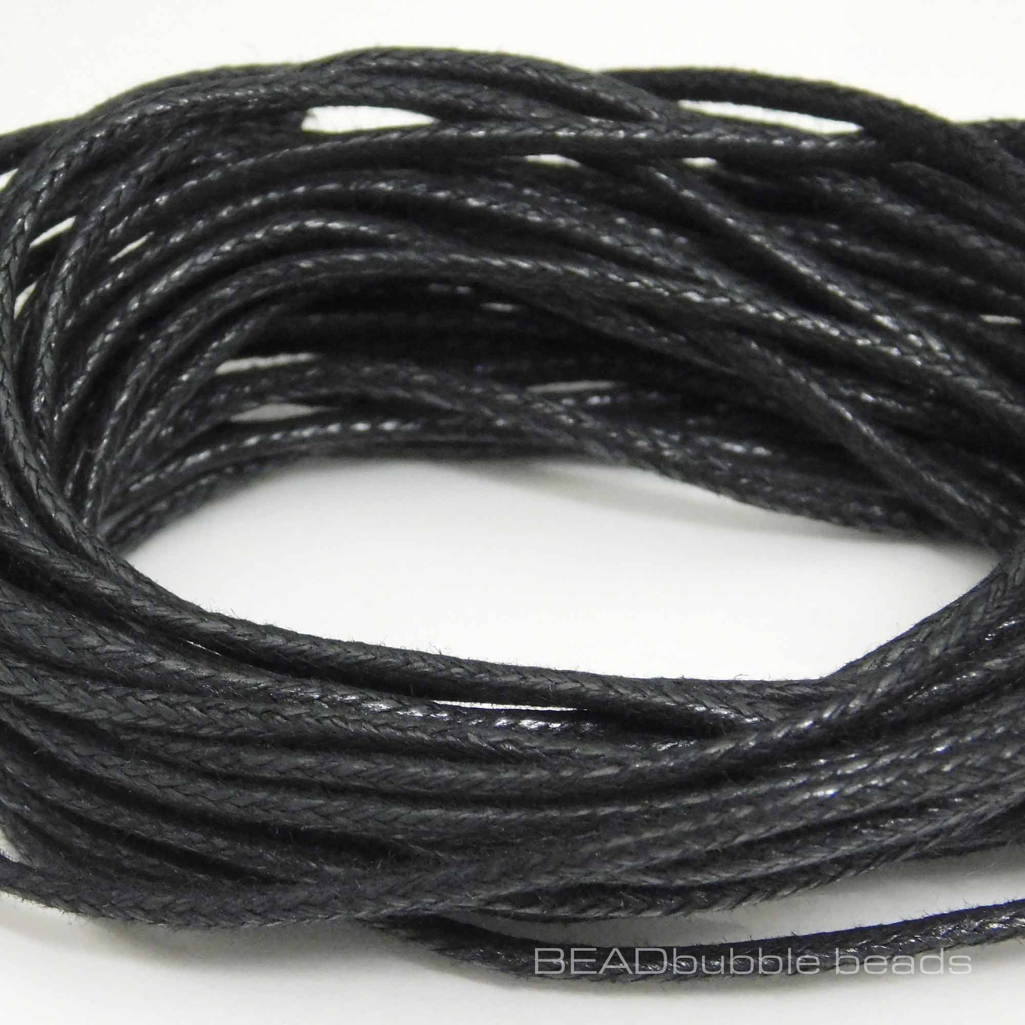 Black Cotton Cord, 3mm Waxed Cotton Cord, 5 Yards Black Cord, 15