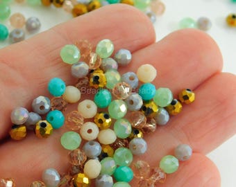 4mm Crystal Glass Rondelle Beads: Lilac, Gold & Green Mix (100 pc)
