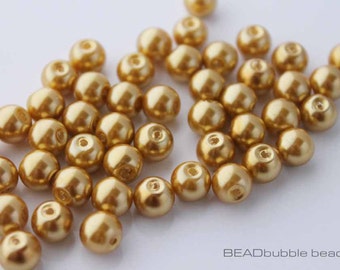 Perline rotonde in vetro color oro chiaro effetto perla, 8 mm: forniture per la creazione di gioielli, confezione da 50