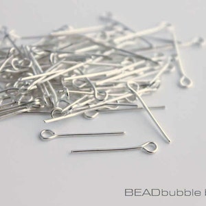 20mm Eyepins Silver Plated Pack of 100, Findings for Jewelry Making