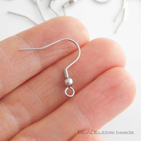 Stainless Steel Earring Fish Hooks, 21mm Nickel Free Ear Wires X 10 Pairs  20 Ear Wires Jewelry Making Findings 