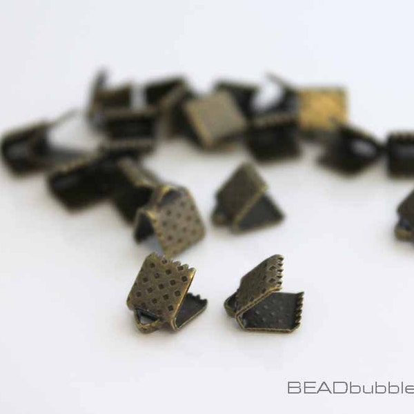 Embouts de cordon en ruban de ton bronze, sertissages de 6 mm, serre-câbles, lot de 50 accessoires pour la fabrication de bijoux