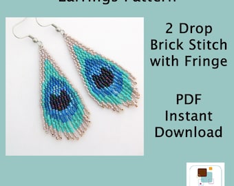 Peacock Feather Earrings Pattern: Double Brick Stitch With Fringe