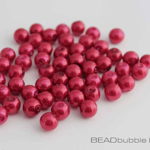 8mm rote Glaswachsperlen Runde Packung mit 50 Perlen für die Schmuckherstellung (GPB822)
