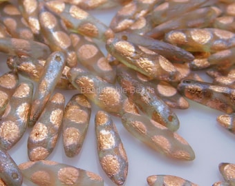 Perline a forma di pugnale da 16 mm, perline in vetro ceco con puntini dorati in cristallo inciso per la creazione di gioielli (10 pezzi)