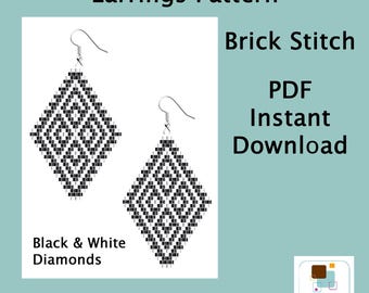 Modello per orecchini Brick Stitch: diamanti bianchi e neri (download PDF)