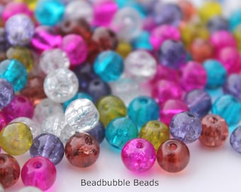 Perline di vetro craquelé da 6 mm: colori misti, confezione da 100