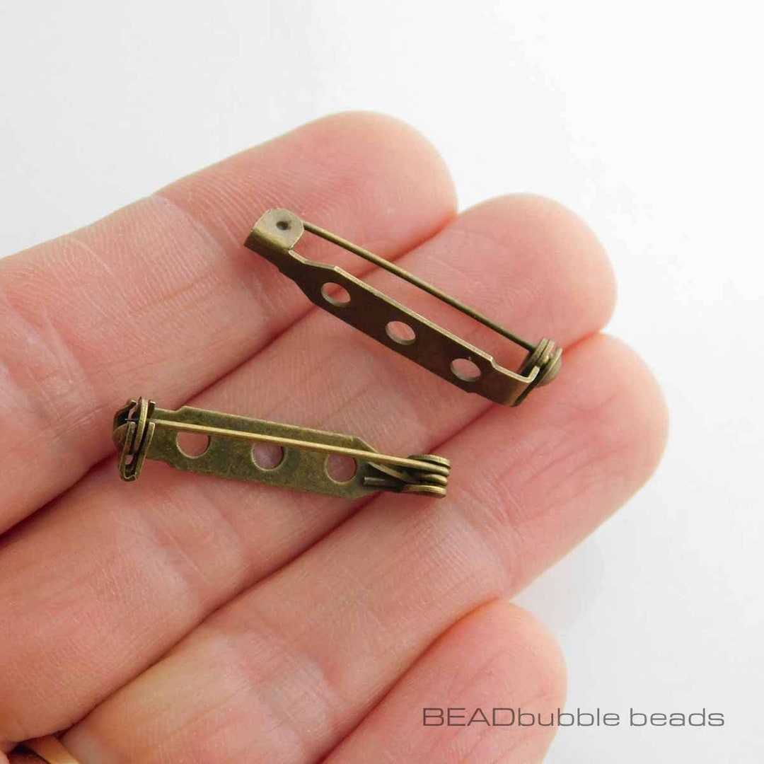 27mm Antique Bronze Tone Brooch Pin Backs With Safety Catch, Pack of 10