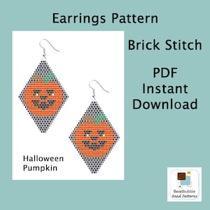 Brick Stitch Halloween Pumpkin Earrings Pattern, Instant Download PDF Beading Pattern for Seed Beads