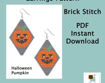 Beaded Halloween Earrings Pumpkin Brick Stitch PDF Pattern