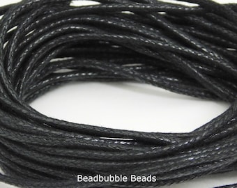 Cordino in cotone cerato nero da 2 mm x 5 metri (circa 16 piedi), cordino per la creazione di gioielli