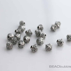 6mm Metal Bicone Beads Antique Silver Tone Ornate Spacer Pack of 20 Beads for Jewellery Making