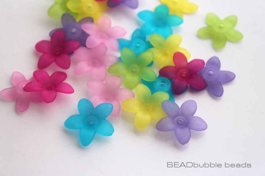 Acrylic Plastic Flower Beads 16mm Mixed Colours, Bead Caps, Pack of 50