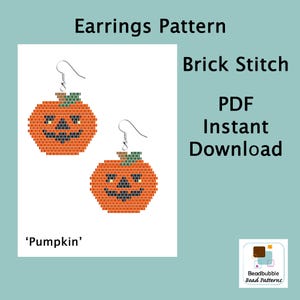 Pumpkin Brick Stitch Halloween Earrings Pattern, Instant Download PDF Beading Pattern for Seed Beads