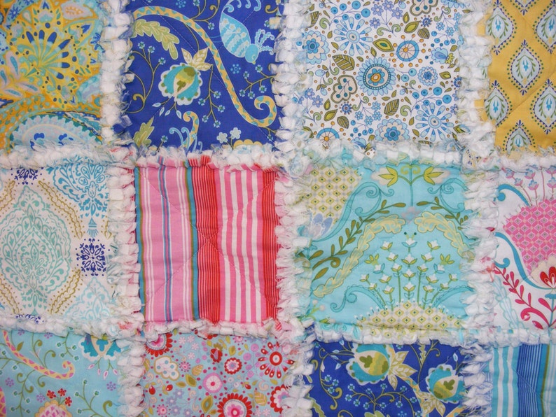 28 X 34 Ready To Ship Lovey Rag Quilt Cottage Chic Blue White Baby Quilt Shabby Style Red Aqua Pink Doll Quilt Security Blanket