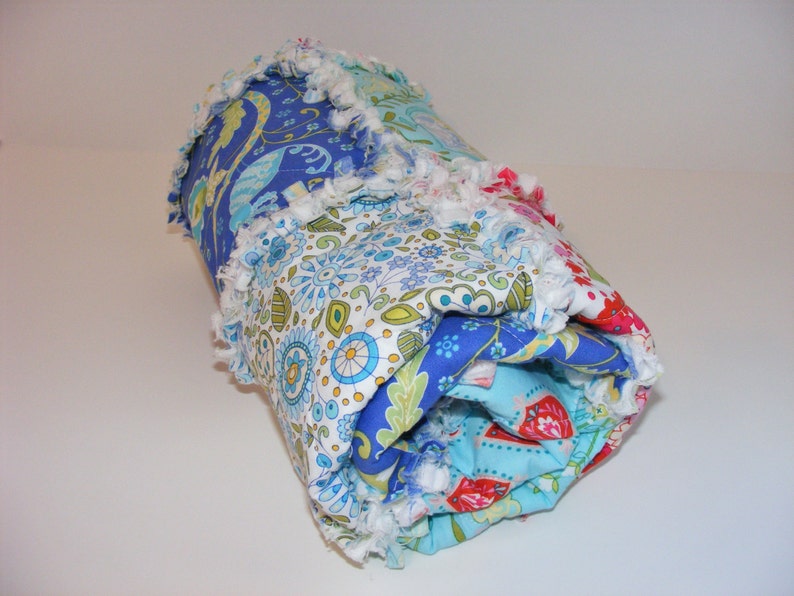 28 X 34 Ready To Ship Lovey Rag Quilt Cottage Chic Blue White Baby Quilt Shabby Style Red Aqua Pink Doll Quilt Security Blanket