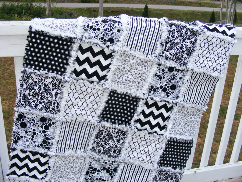 Black and White Baby Rag Quilt Crib Quilt Toddler Quilt Etsy