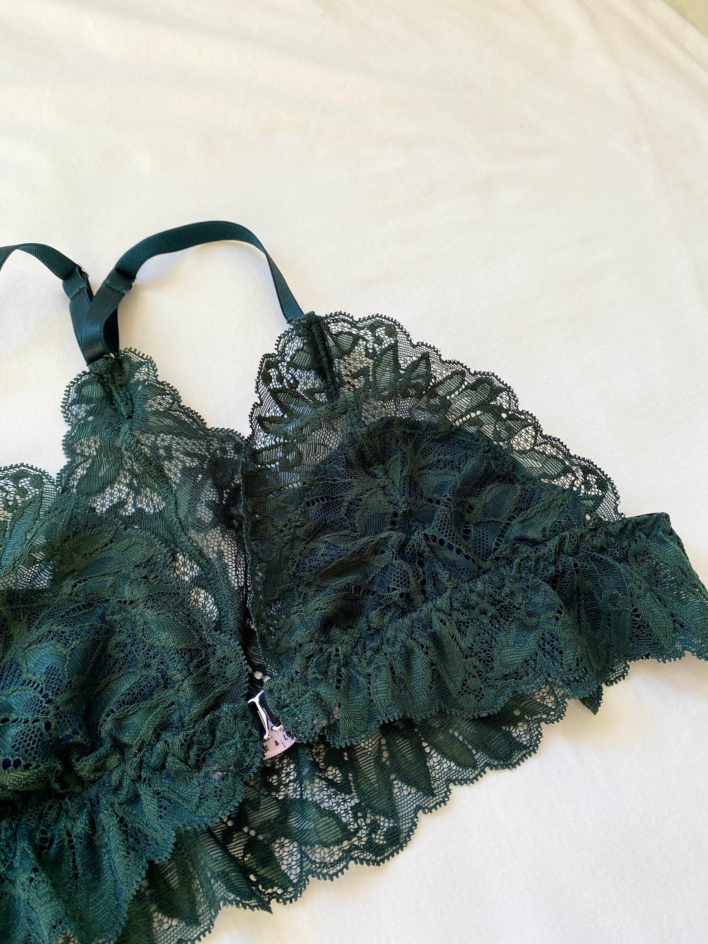 Handmade Jade Green Racerback Soft Cup Lace Bralette 