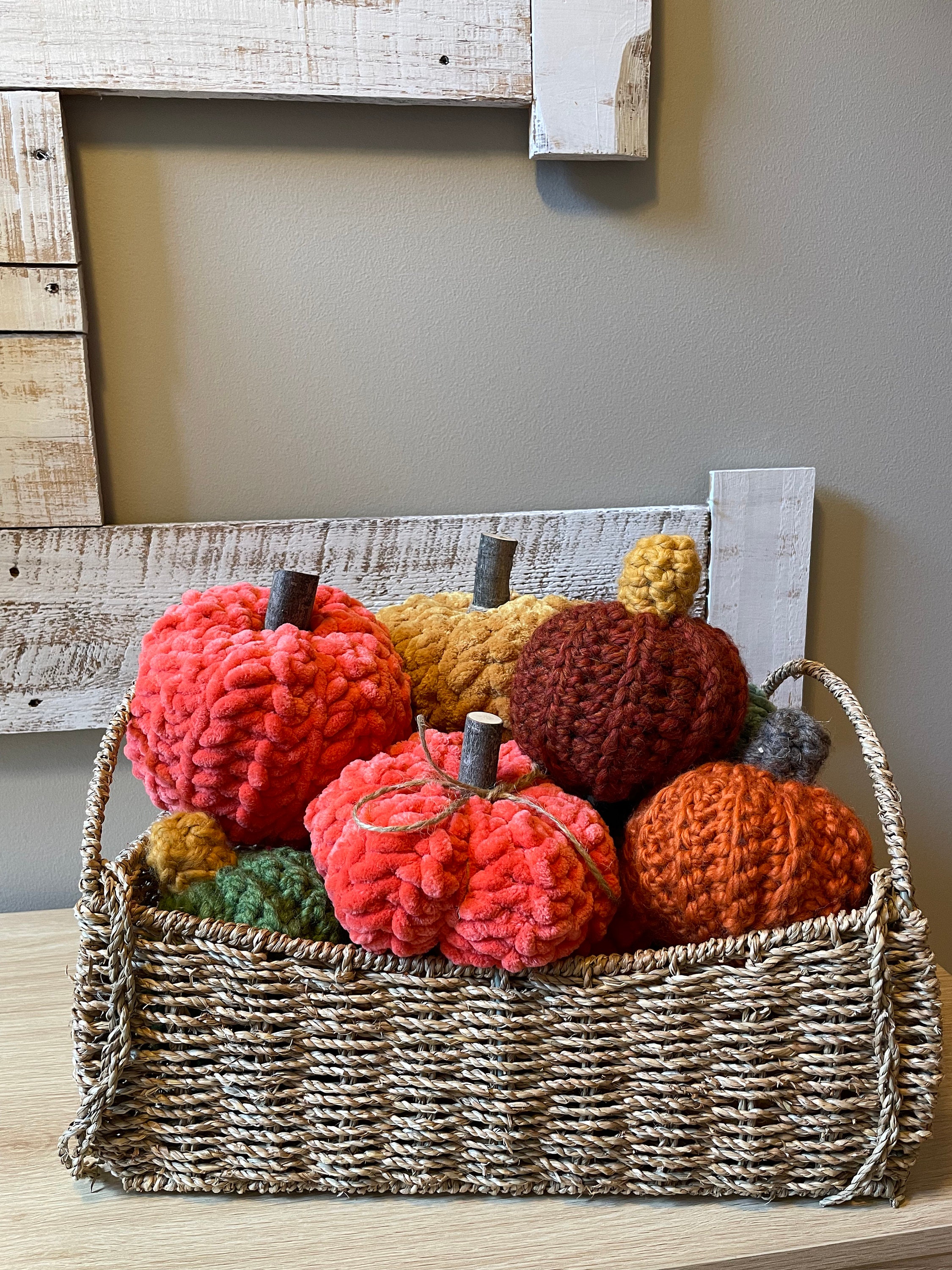 5 Chenille Yarn Crochet Patterns for Soft Plushies, Cozy Decor, and Cute Gifts 5 Handmade Yarn Pumpkins Chenille Velvet Thanksgiving Fall