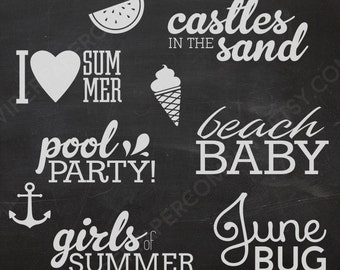 9 Photo Overlays - Summer Phrases Photo Stamps - Text Word Overlay - Quote Sun Beach Photo Words Phrase NSTANT DOWNLOAD