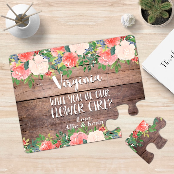 Will You Be My ... Rustic Wedding Puzzle Card Ask Flower Girl Shabby Chic Wedding Invitations Jigsaw Puzzle Proposal Asking Bridesmaids NEW
