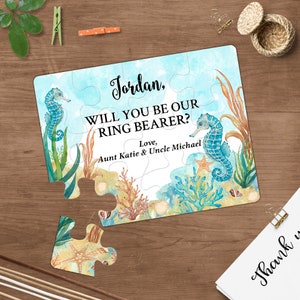 Anillo portador propuesta playa invitación boda Puzzle tarjeta starfish y caballa invitación serás mi anillo oso marino página de la boda niño
