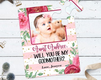 Baby Girl Asking Godmother Card to Godparent Will You Be My Godparents Puzzle Proposal To Be Madrina Invitation Ask Godmother Photo Puzzle