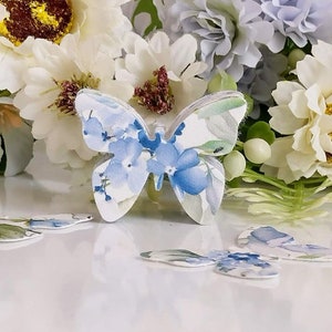 Blue Wildflower Seed Paper Butterflies | Soft Blue Printed Flowers | Platnable Mini Favors | 1.5"w x 1.25"h - Set of 50